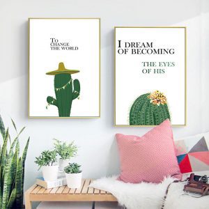 Bộ 2 tranh vẽ cây xương rồng xanh CV02560