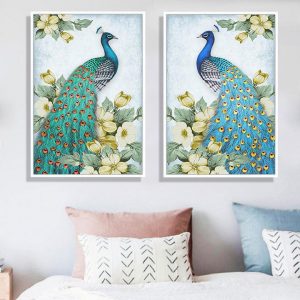 Bộ 2 tranh chim công xanh CV02561