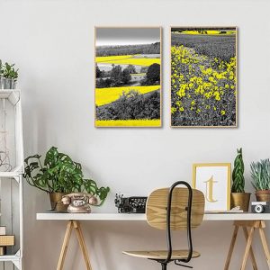Bộ 2 tranh nghệ thuật cánh đồng hoa vàng CV02568