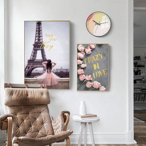 Bộ 2 tranh tháp Eiffel và hoa hồng CV02581
