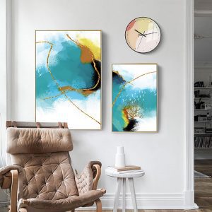 Bộ 2 tranh trừu tượng sơn dầu sắc xanh CV02587