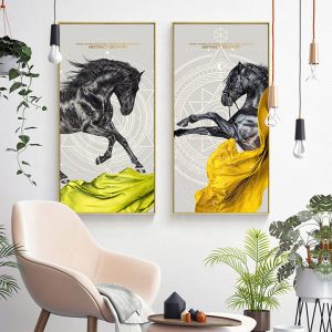 Bộ 2 tranh vẽ ngựa đen nghệ thuật CV02603