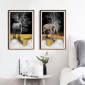 Bộ 2 tranh động vật ngựa vằn và voi CV02611