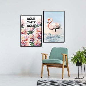 Bộ 2 tranh chim hồng hạc và hoa CV0262