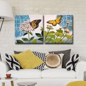 Bộ 2 tranh nghệ thuật sơn dầu bướm và hoa CV02634