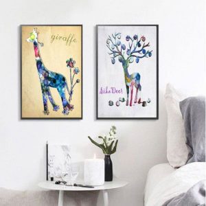 Bộ 2 tranh động vật hươu và hoa CV0264