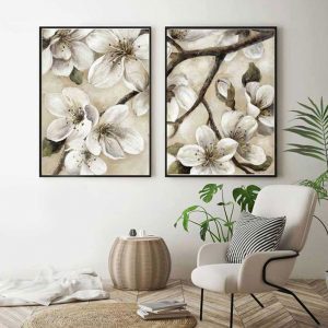 Bộ 2 tranh ghép hoa sơn dầu CV02652