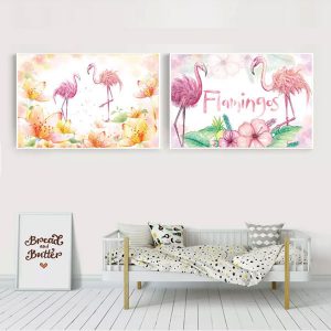 Bộ 2 tranh chim hồng hạc và hoa CV02654