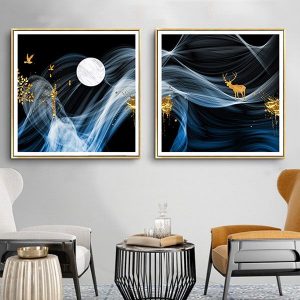 Bộ 2 tranh trừu tượng động vật và mặt trăng CV0279