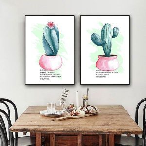 Bộ 2 tranh chậu xương rồng hồng CV0285