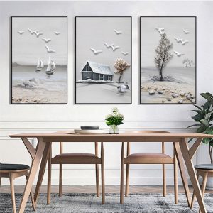 Bộ 3 tranh ghép sơn dầu ngôi nhà trên biển CV03594