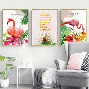 Bộ 3 tranh chim hồng hạc và hoa lá CV03658