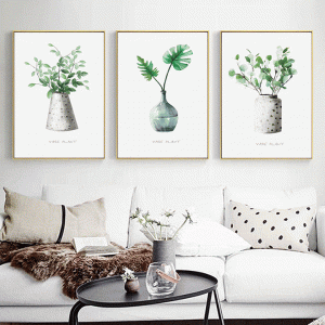 Bộ 3 tranh vẽ chậu cây xanh CV03683