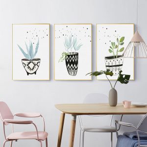 Bộ 3 tranh vẽ chậu cây xanh CV03815