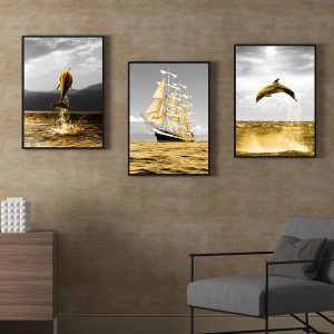 Bộ 3 tranh cá heo và thuyền CV03112