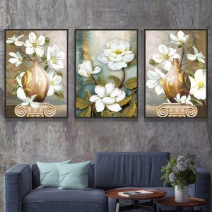 Bộ 3 tranh bình hoa trắng CV03114