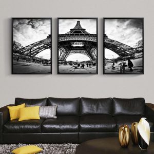 Bộ 3 tranh ghép tháp eiffel trắng đen CV03116