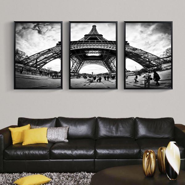 Bộ 3 tranh ghép tháp eiffel trắng đen CV03116