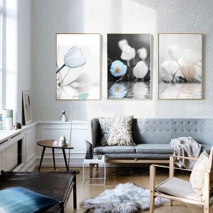 Bộ 3 tranh hoa tulip trắng xanh CV03128