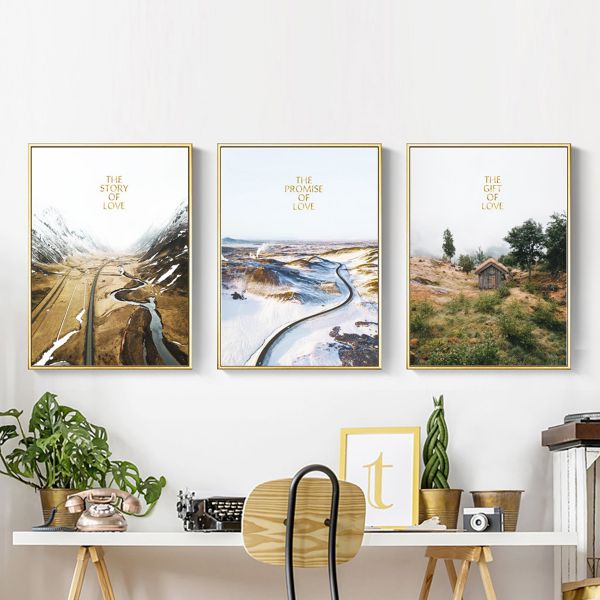 Bộ 3 tranh cảnh đường tàu, núi , nhà CV03137 1 Bộ 3 tranh cảnh đường tàu, núi , nhà CV03137