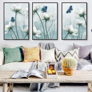 Bộ 3 tranh bướm và hoa CV03147