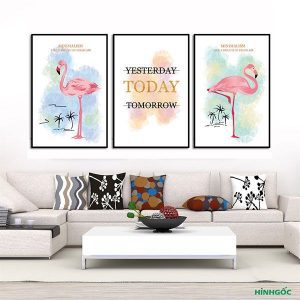 Bộ 3 tranh hồng hạc và chữ nghệ thuật CV03156