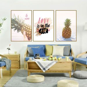 Bộ 3 tranh quả dứa vàng và chữ nghệ thuật CV03164