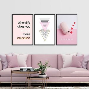 Bộ 3 tranh lon nước hồng và chữ nghệ thuật CV03167