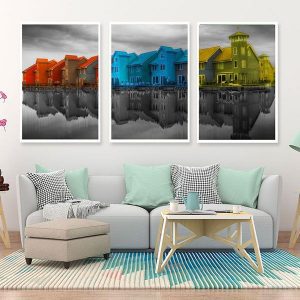 Bộ 3 tranh ghép tòa nhà vàng xanh đỏ CV03173