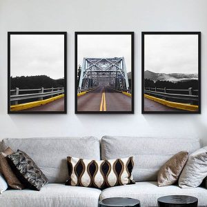Bộ 3 tranh ghép cây cầu sơn viền vàng CV03174