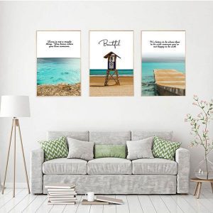 Bộ 3 tranh lều trên biển xanh CV03179