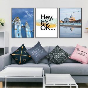 Bộ 3 tranh cung điện sơn xanh mái vàng CV03182