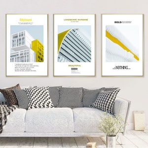 Bộ 3 tranh kiến trúc cao tầng vàng CV03185