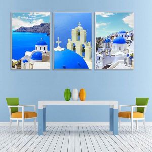 Bộ 3 tranh kiến trúc Châu Âu mái vòm xanh CV03188