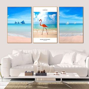 Bộ 3 tranh hồng hạc và biển xanh CV03190