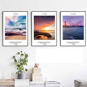 Bộ 3 tranh bình mình trên biển CV03191