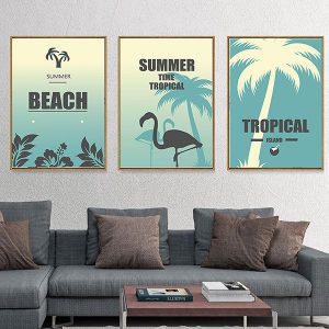 Bộ 3 tranh chim hồng hạc và bãi biển CV03193