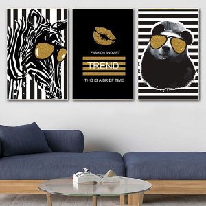 Bộ 3 tranh ngựa và gấu đeo kính vàng CV03212