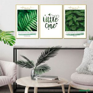 Bộ 3 tranh lá xanh và chữ nghệ thuật CV03217