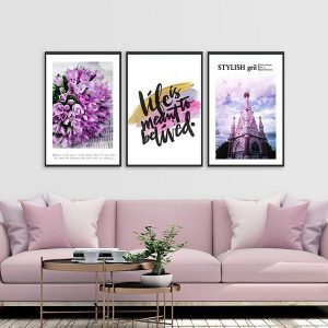 Bộ 3 tranh hoa và tháp cổ CV03220