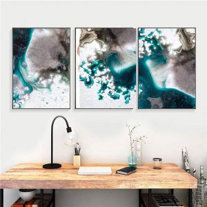 Bộ 3 tranh trừu tượng màu mực xanh CV03274