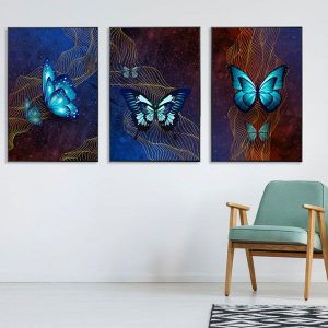 Bộ 3 tranh bướm xanh huyền bí CV03283