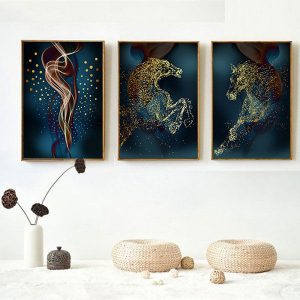 Bộ 3 tranh ngựa vàng nghệ thuật CV03288