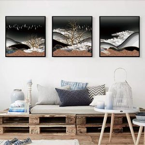 Bộ 3 tranh thiên nhiên núi và mây trắng CV03290