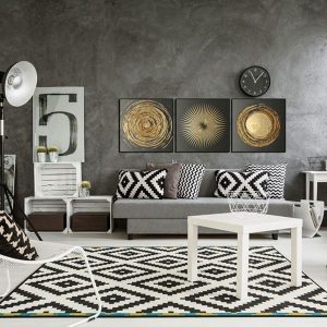 Bộ 3 tranh trừu tượng vòng tròn vàng CV03291