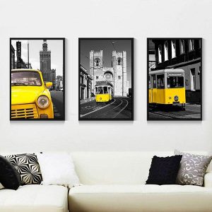 Bộ 3 tranh xe oto và xe bus vàng CV03294