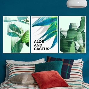 Bộ 3 tranh lá xanh và chữ nghệ thuật CV03296