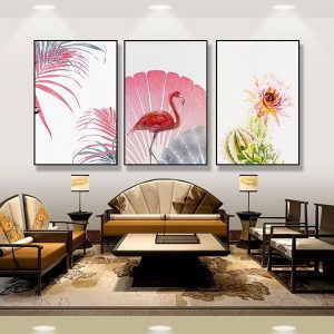 Bộ 3 tranh chim hồng hạc và hoa CV03302