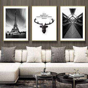 Bộ 3 tranh tháp Eiffel đen trắng CV03306
