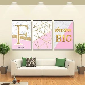Bộ 3 tranh hồng pastel chữ F lớn CV03316